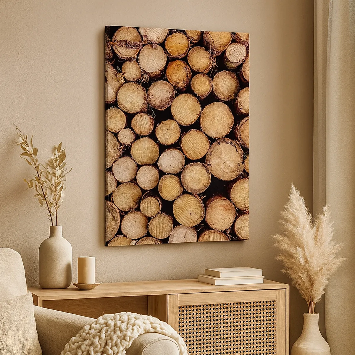 Impression sur toile - Image sur toile - Des tas de troncs d'arbres abattus disposés en harmonie - 50x70cm - Nouveau commencement - Décoration murale moderne pour le salon et la chambre ARTTOR