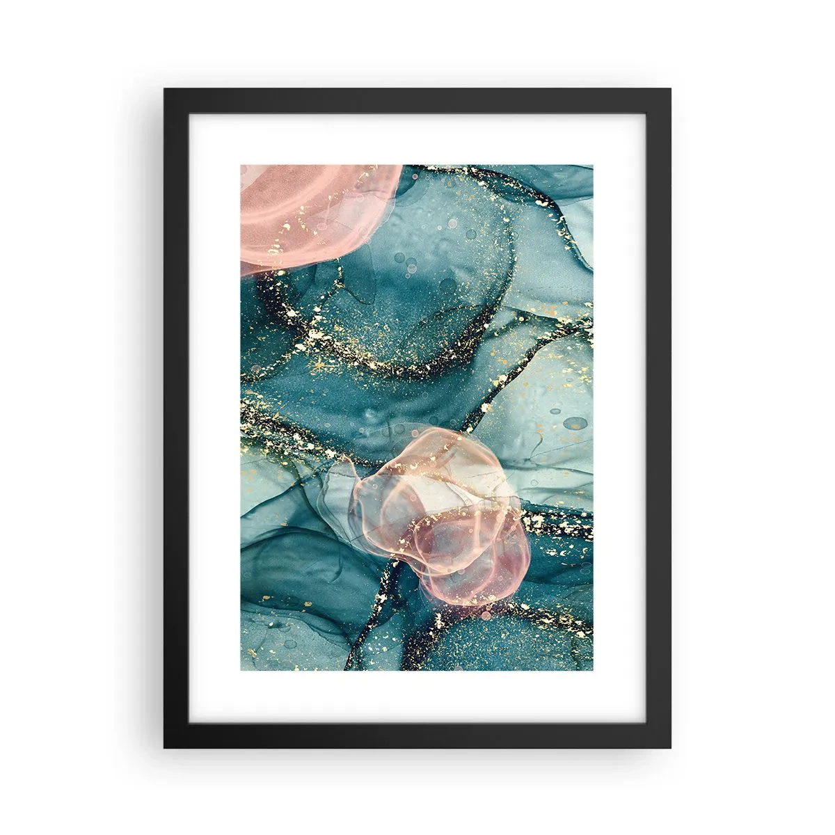 Affiche dans un cadre noir - Poster - Soie bleu, tulle rose - 30x40 cm