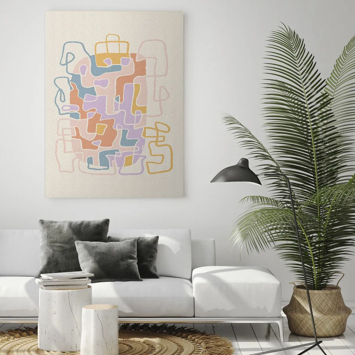 Impression sur verre - Image sur verre - Lignes abstraites pastel créant des motifs géométriques - 70x100cm - Labyrinthe – une aventure joyeuse - Décoration murale moderne pour le salon et la chambre ARTTOR
