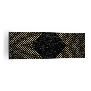 Impression sur toile - Image sur toile - Fond noir avec un motif géométrique de lignes dorées - 160x50cm - Géométrie dans un style glamour - Décoration murale moderne pour le salon et la chambre ARTTOR