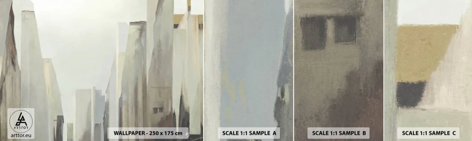 Échantillon de Papier Peint Autocollant Deluxe Sticker - Rêve de la ville - Minimaliste, Brillant, Ville - 100x30 cm