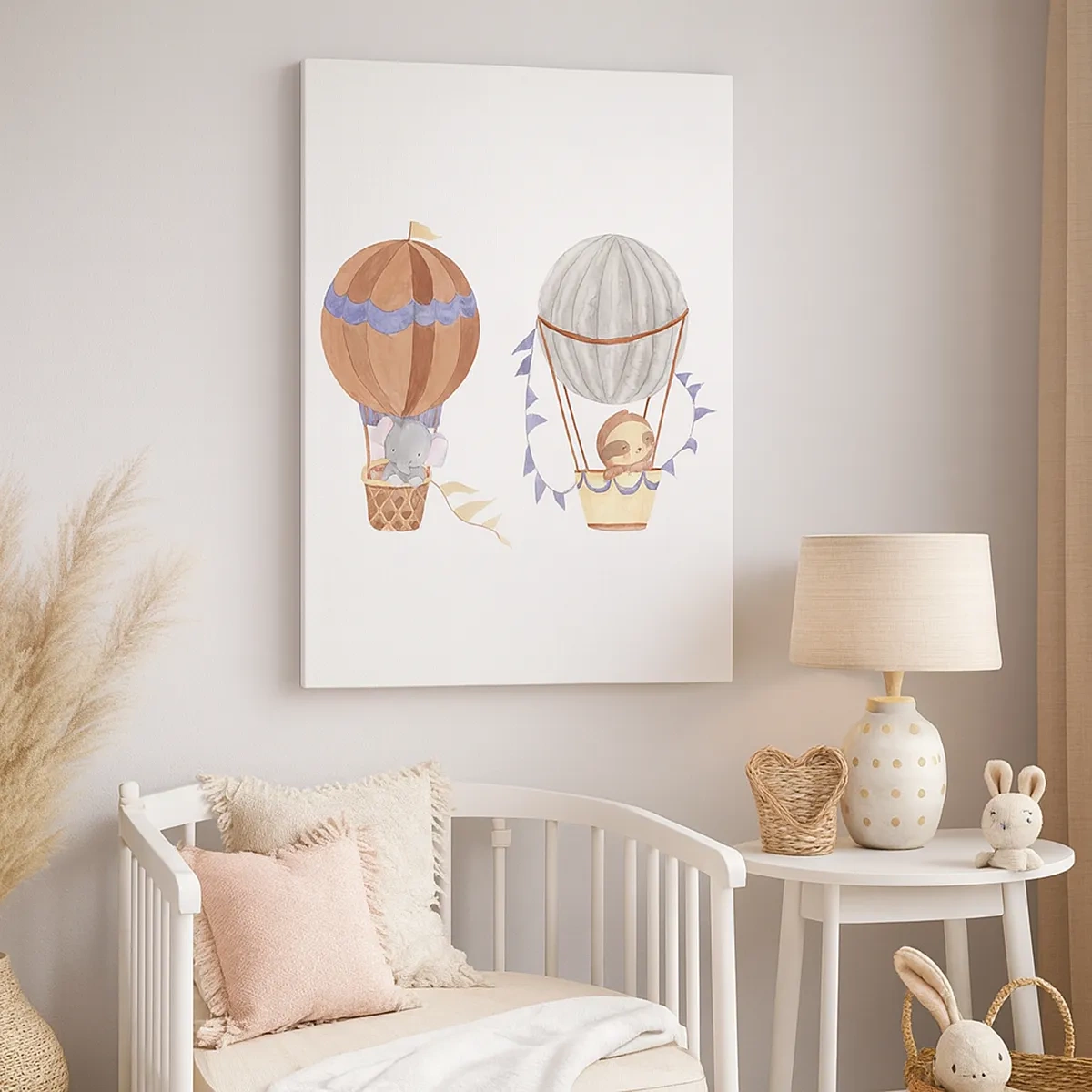 Impression sur toile - Image sur toile - Animaux mignons dans des ballons sur fond blanc - 50x70cm - Compagnons de voyage - Décoration murale moderne pour le salon et la chambre ARTTOR