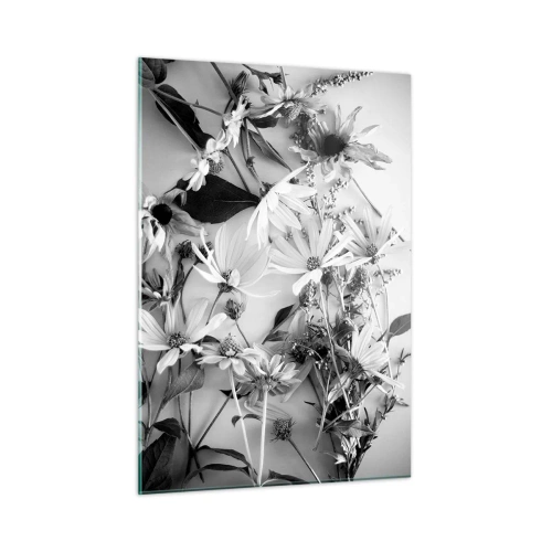Impression sur verre - Image sur verre - Fleurs noires et blanches dispersées dans un arrangement artistique - 50x70cm - Non-un bouquet de fleurs - Décoration murale moderne pour le salon et la chambre ARTTOR