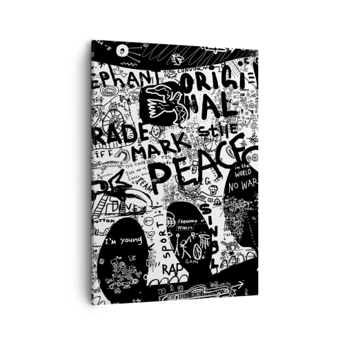 Impression sur toile - Image sur toile - Graphiques en noir et blanc avec des motifs graffitis - 50x70cm - La richesse des rues - Décoration murale moderne pour le salon et la chambre ARTTOR