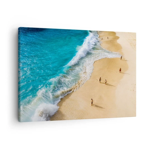 Impression sur toile - Image sur toile - Une plage avec de l'eau turquoise et des gens qui se promènent - 70x50cm - Et ensuite le soleil, la plage… - Décoration murale moderne pour le salon et la chambre ARTTOR