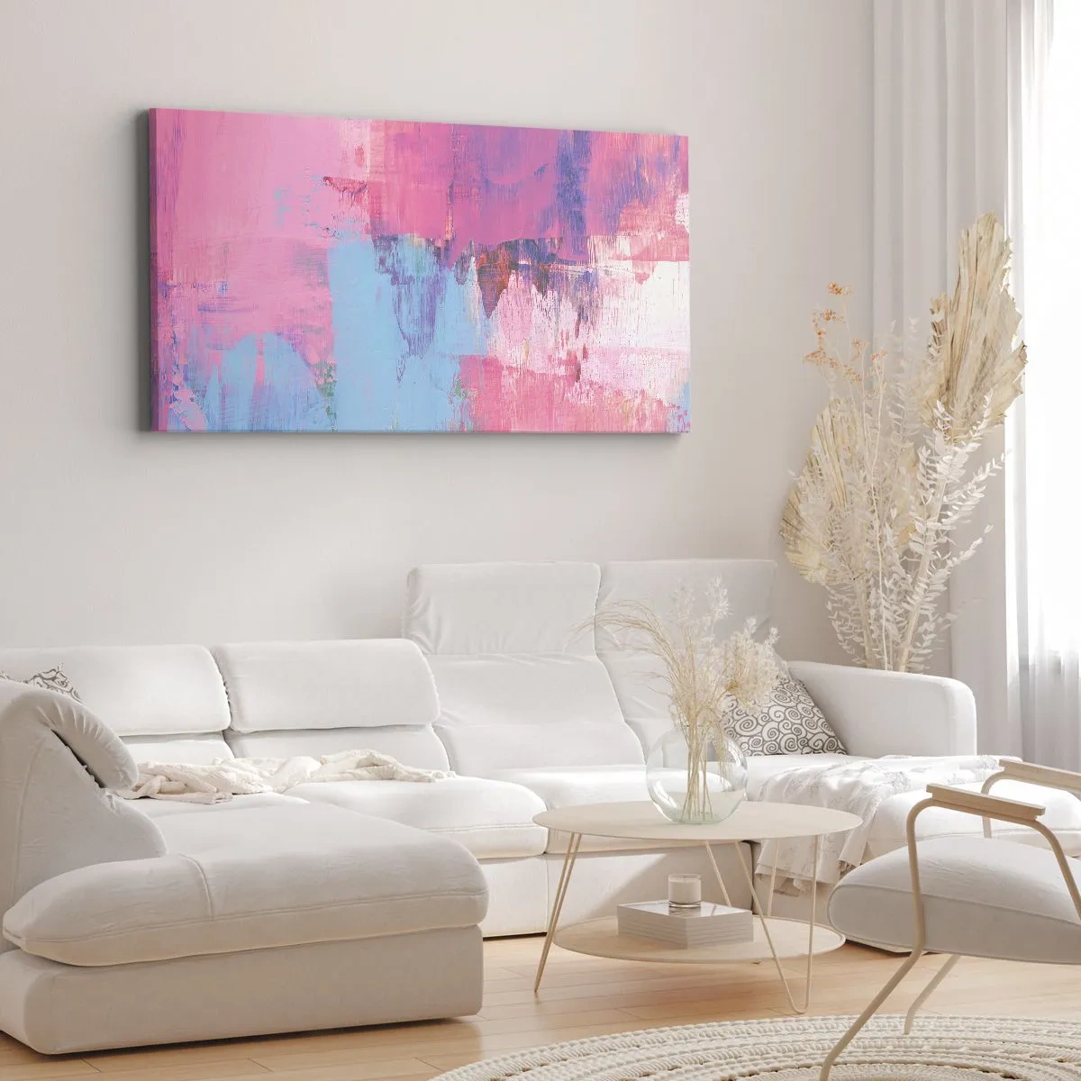 Impression sur toile - Image sur toile - Du rose, du bleu et une pincée de lumière - 90x30 cm