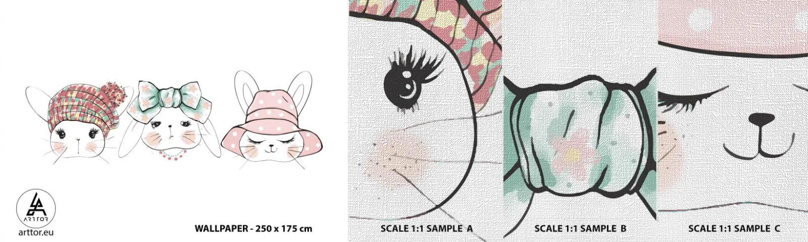 Échantillon de Papier Peint Premium Canvas - Pensif, triste, satisfait - Pour les enfants, Graphique, Illustration - 100x30 cm