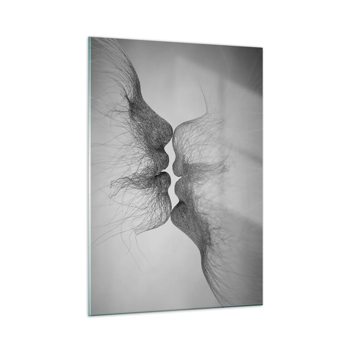 Impression sur verre - Image sur verre - Baiser abstrait en noir et blanc - 50x70cm - La bise du vent - Décoration murale moderne pour le salon et la chambre ARTTOR