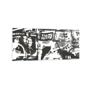 Impression sur verre - Image sur verre - Motif rétro monochrome abstrait - 120x50cm - Ordre ou chaos? - Décoration murale moderne pour le salon et la chambre ARTTOR