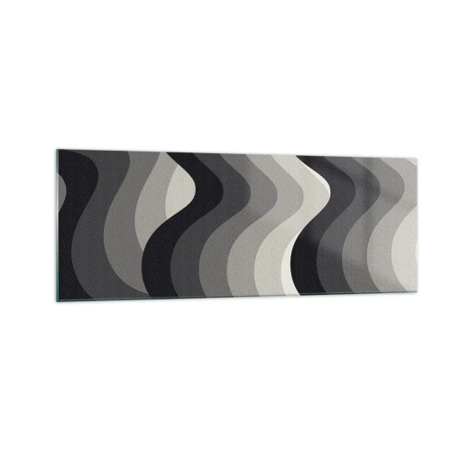 Impression sur verre - Image sur verre - Motifs ondulés noirs et blancs dans des tons de gris - 140x50cm - Vague après vague - Décoration murale moderne pour le salon et la chambre ARTTOR