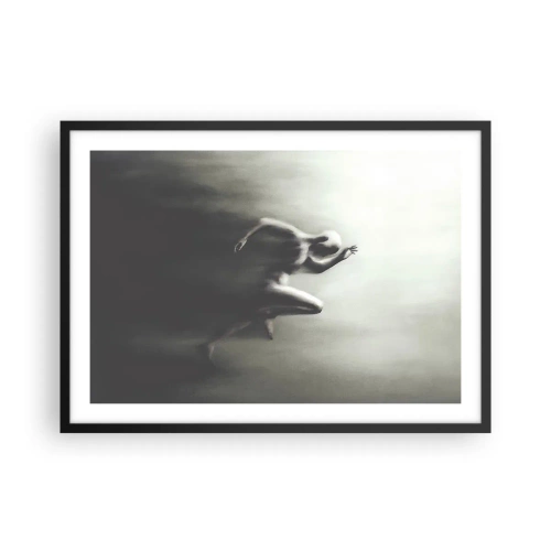 Affiche dans un cadre noir - Poster - Une silhouette noire et blanche d'une silhouette en train de courir dans un style dynamique et surréaliste. - 70x50cm - Inarrêtable - Décoration murale moderne pour le salon et la chambre ARTTOR