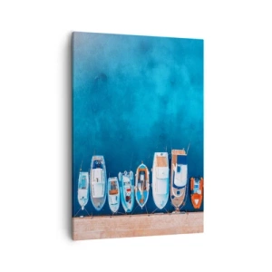 Impression sur toile - Image sur toile - Bateaux amarrés au rivage contre l'eau bleue - 50x70cm - En une seule fois - Décoration murale moderne pour le salon et la chambre ARTTOR