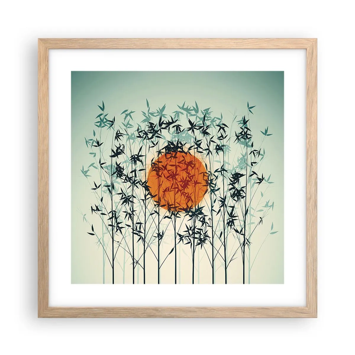 Affiche dans un chêne clair - Poster - Soleil japonnais - 40x40 cm