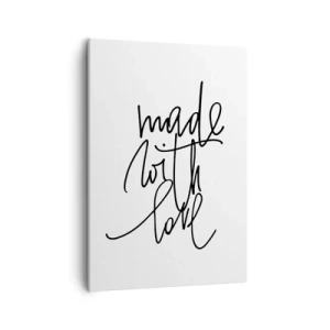 Impression sur toile - Image sur toile - Inscription noire « Made with love » sur fond blanc - 50x70cm - La meilleure marque - Décoration murale moderne pour le salon et la chambre ARTTOR