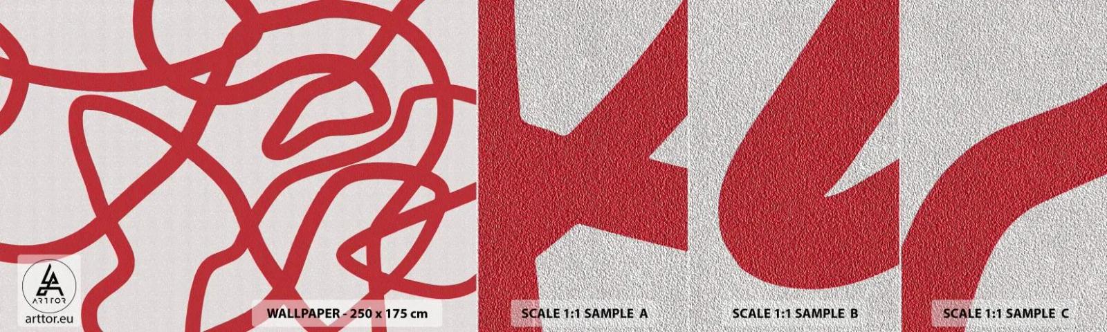 Échantillon de Papier Peint Premium Sand - Rouge sur blanc - Minimalisme, Morceau, Lignes - 100x30 cm