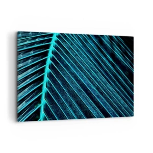 Impression sur toile - Image sur toile - Macrophotographie d'une feuille dans les tons turquoise et bleu marine - 120x80cm - Texture verte - Décoration murale moderne pour le salon et la chambre ARTTOR