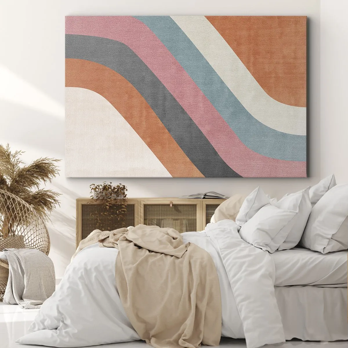 Impression sur toile - Image sur toile - Rayures rétro colorées - 120x80cm - Composition diagonale – mouvement - Décoration murale moderne pour le salon et la chambre ARTTOR