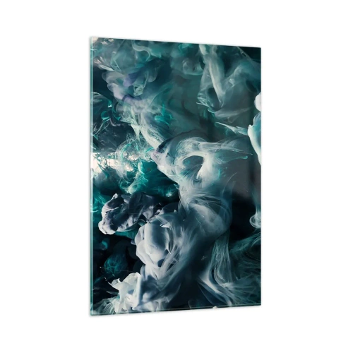 Impression sur verre - Image sur verre - Vagues abstraites dynamiques dans des tons de bleu et de blanc - 80x120cm - Mouvement des couleurs - Décoration murale moderne pour le salon et la chambre ARTTOR