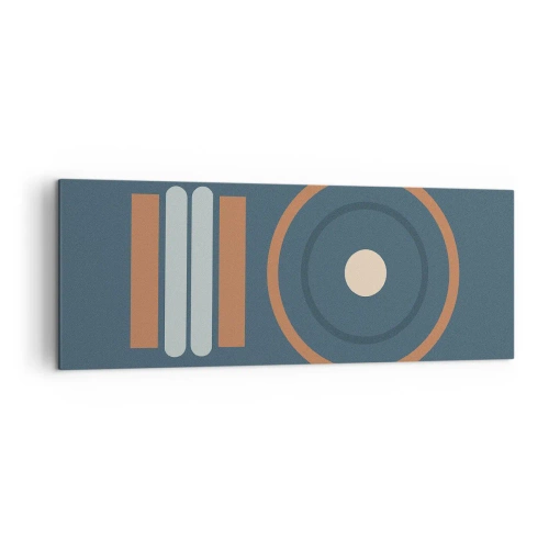 Impression sur toile - Image sur toile - Une composition géométrique avec des cercles et des rectangles aux couleurs sobres. - 140x50cm - Essence des choses - Décoration murale moderne pour le salon et la chambre ARTTOR