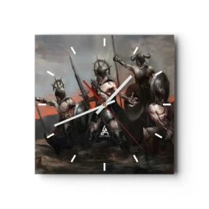 Horloge murale - Pendule murale - Un groupe de guerriers en armure avec des lances sur fond de coucher de soleil - 30x30cm - Avec ou sur un bouclier - Décoration murale moderne pour le salon et la chambre ARTTOR
