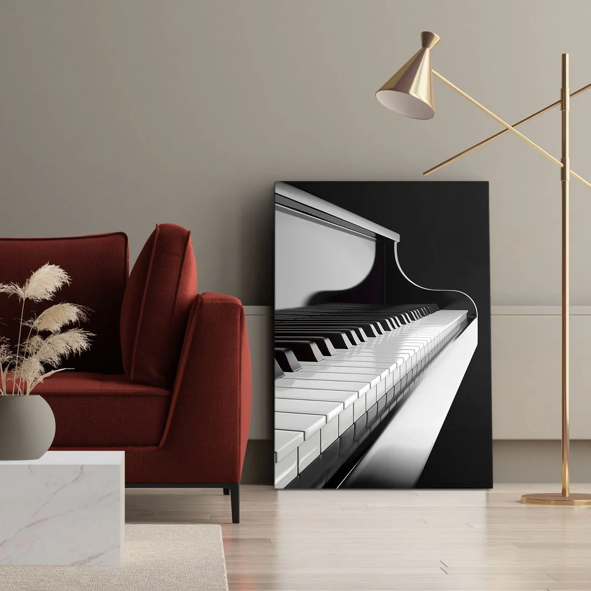 Impression sur toile - Image sur toile - Touches de piano dans une élégante photo en noir et blanc - 50x70cm - Harmonie des formes et des couleurs - Décoration murale moderne pour le salon et la chambre ARTTOR