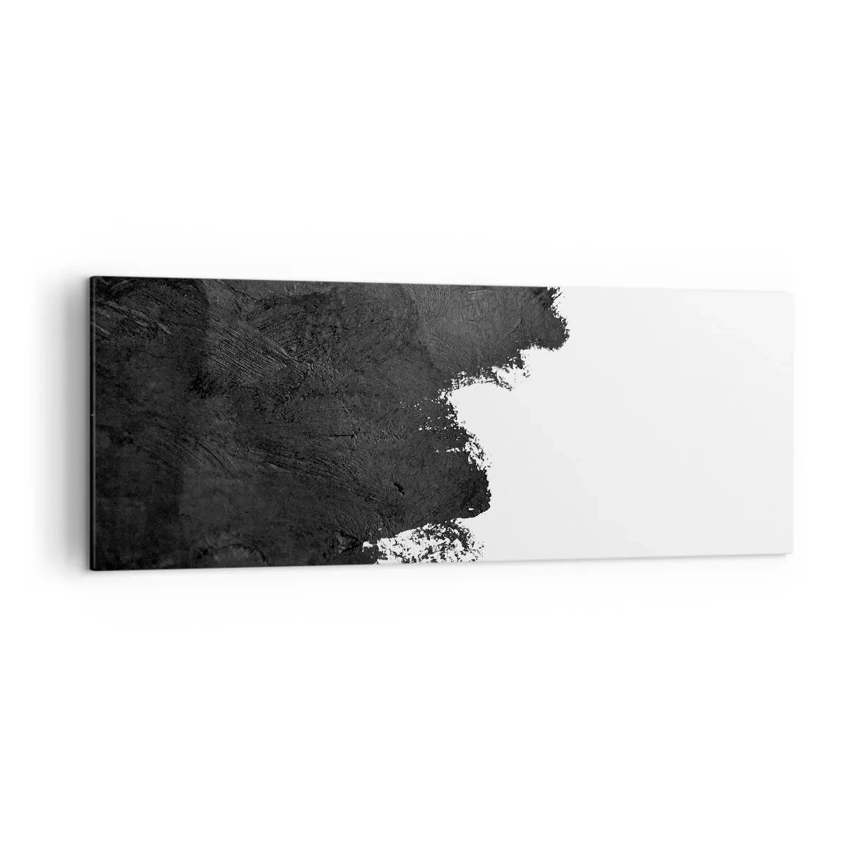 Impression sur toile - Image sur toile - Abstraction en noir et blanc avec des coups de pinceau contrastés - 140x50cm - Éléments : terre - Décoration murale moderne pour le salon et la chambre ARTTOR