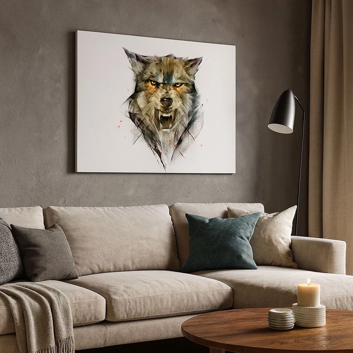 Impression sur toile - Image sur toile - Un loup dangereux sous une forme dynamique et artistique - 70x50cm - Pas un pas ! - Décoration murale moderne pour le salon et la chambre ARTTOR