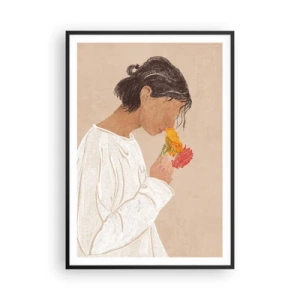 Affiche dans un cadre noir - Poster - Fille et fleurs - 70x100 cm