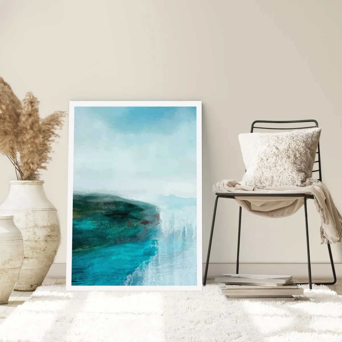 Affiche - Poster - Un paysage pittoresque avec une falaise sur l'eau dans des tons de bleu. - 50x70cm - Abstraction nautique - Décoration murale moderne pour le salon et la chambre ARTTOR