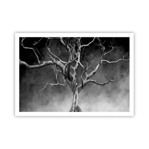 Affiche - Poster - Un arbre sec en noir et blanc contre le brouillard - 100x70cm - Primordial et sacré - Décoration murale moderne pour le salon et la chambre ARTTOR