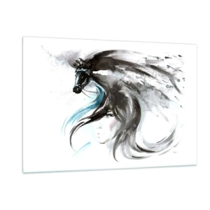 Impression sur verre - Image sur verre - Portrait d'une femme et d'un cheval dans une composition artistique et dynamique - 120x80cm - Galop du prince noir - Décoration murale moderne pour le salon et la chambre ARTTOR
