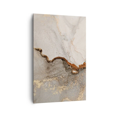 Impression sur toile - Image sur toile - Motif abstrait avec des nuances d'or et de gris - 80x120cm - Aux frontières des couleurs - Décoration murale moderne pour le salon et la chambre ARTTOR