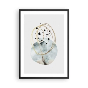 Affiche dans un cadre noir - Poster - Abstraction minimaliste avec des accents d'or et de bleu - 50x70cm - Emmêlement de l'espace - Décoration murale moderne pour le salon et la chambre ARTTOR