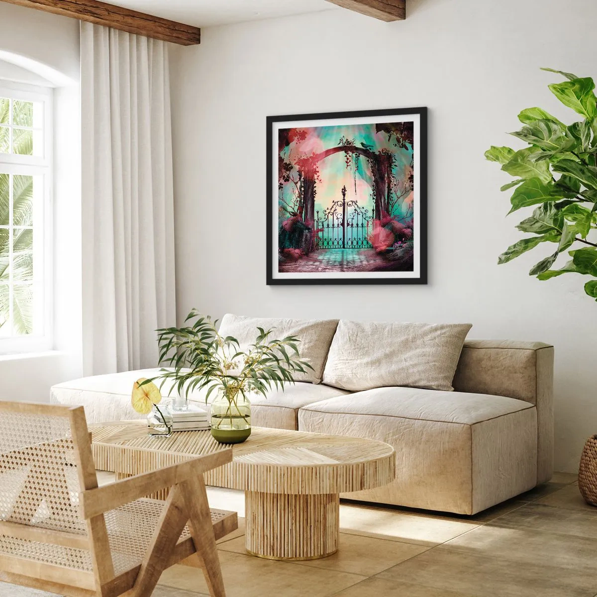 Affiche dans un cadre noir - Poster - Jardin secret - 60x60 cm
