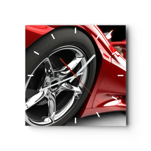 Horloge murale - Pendule murale - Voiture de sport rouge avec jantes chromées - 30x30cm - Conçu pour la vitesse - Décoration murale moderne pour le salon et la chambre ARTTOR