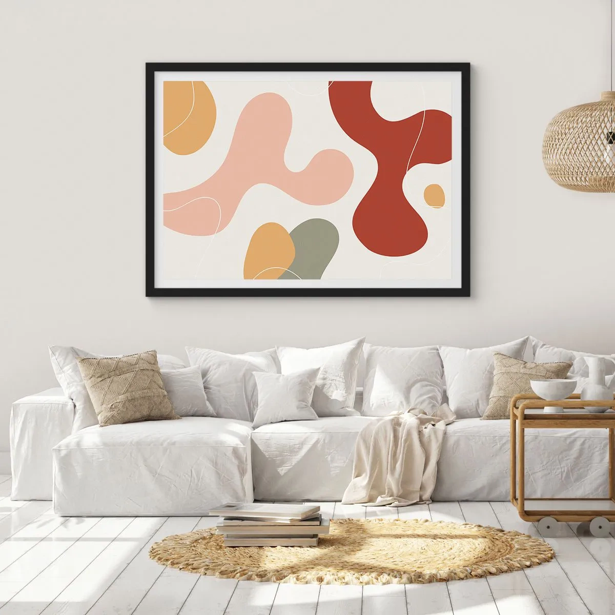 Affiche dans un cadre noir - Poster - Une composition abstraite aux tons pastel avec des formes dynamiques. - 70x50cm - Entrelac - Décoration murale moderne pour le salon et la chambre ARTTOR