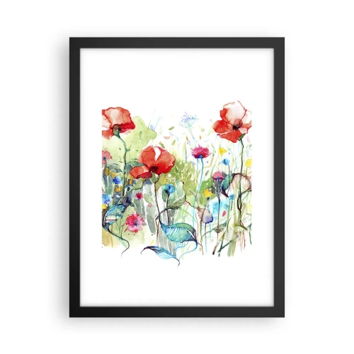 Affiche dans un cadre noir - Poster - Prairie de fleurs en mai - 30x40 cm