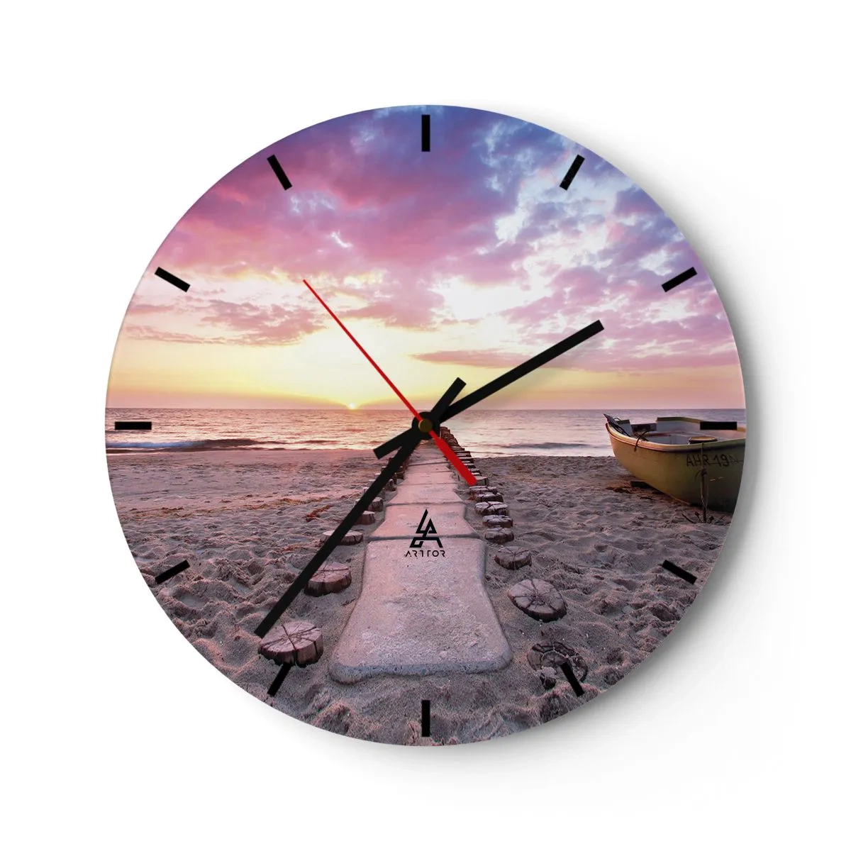 Horloge murale - Pendule murale - Chemin de plage menant vers le coucher du soleil - 30x30cm - Moment d'expérience profonde - Décoration murale moderne pour le salon, la cuisine et la chambre ARTTOR
