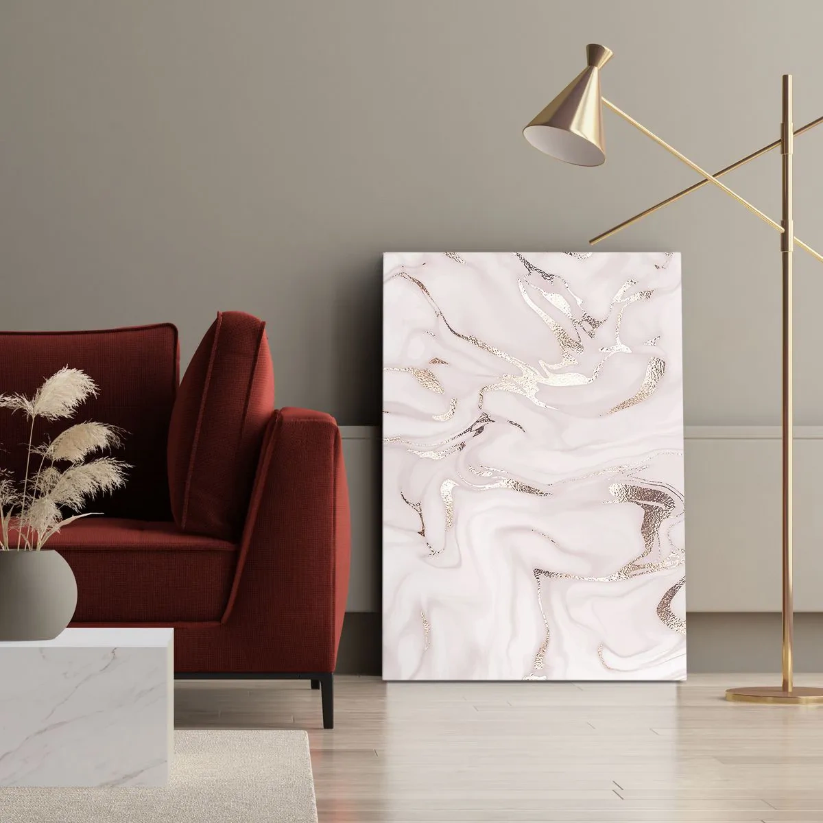 Impression sur toile - Image sur toile - Abstraction élégante dans des tons de rose et d'or - 80x120cm - Dans un châle rose - Décoration murale moderne pour le salon et la chambre ARTTOR