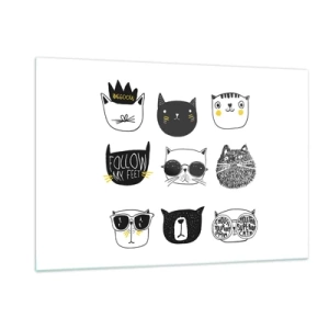 Impression sur verre - Image sur verre - Illustrations de chats adorables dans un style minimaliste - 120x80cm - Tous les autres - Décoration murale moderne pour le salon et la chambre ARTTOR