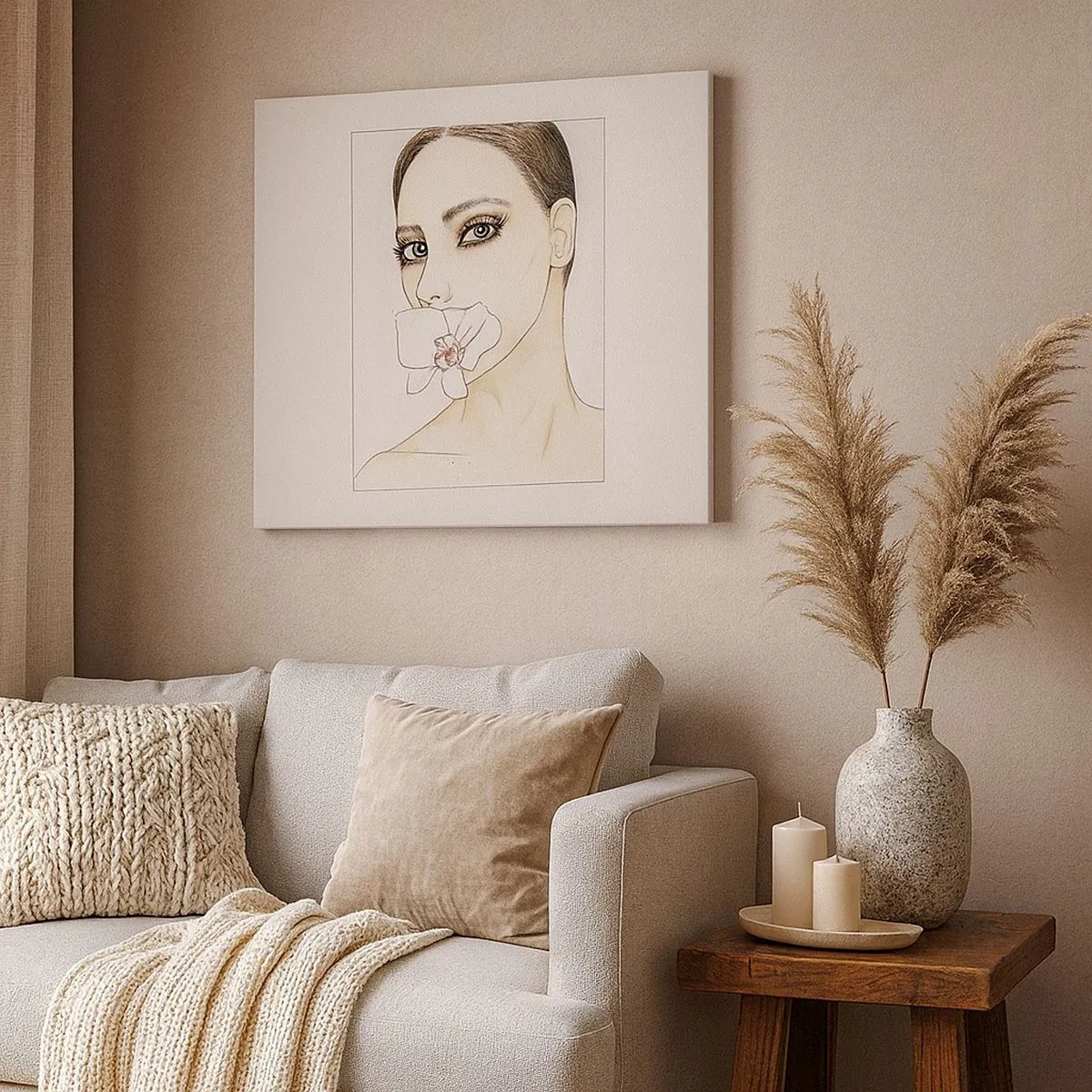 Impression sur toile - Image sur toile - Portrait d'une femme avec une orchidée aux couleurs délicates - 70x50cm - Symbole de l'élégance et de la beauté - Décoration murale moderne pour le salon et la chambre ARTTOR