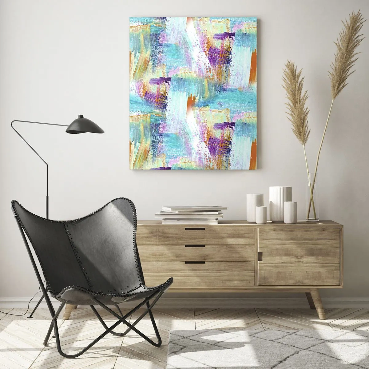 Impression sur verre - Image sur verre - Abstraction colorée avec des coups de pinceau aux couleurs pastel et vibrantes. - 50x70cm - Labyrinthe reluisant - Décoration murale moderne pour le salon et la chambre ARTTOR