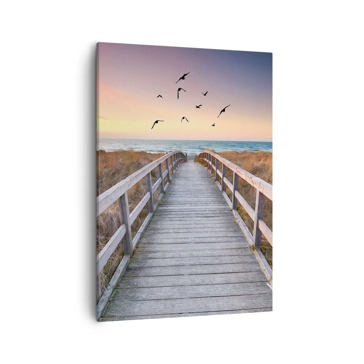 Impression sur toile - Image sur toile - Jetée en bois menant à la plage au coucher du soleil - 50x70cm - Envol des espaces - Décoration murale moderne pour le salon et la chambre ARTTOR