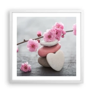 Affiche dans un cadre blanc - Poster - Le bonheur avec une fleur de cerisier - 50x50 cm