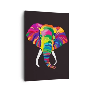 Impression sur toile - Image sur toile - Une image colorée d'un éléphant sur fond noir - 50x70cm - L'éléphant qui aimait se baigner dans un arc-en-ciel - Décoration murale moderne pour le salon et la chambre ARTTOR