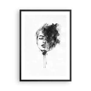 Affiche dans un cadre noir - Poster - Portrait de femme à l'aquarelle noir et blanc - 50x70cm - De quoi rêve la fille - Décoration murale moderne pour le salon et la chambre ARTTOR