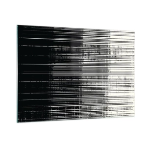 Impression sur verre - Image sur verre - Abstraction en noir et blanc avec des lignes horizontales créant un dégradé - 100x70cm - Ondes et vibrations - Décoration murale moderne pour le salon et la chambre ARTTOR
