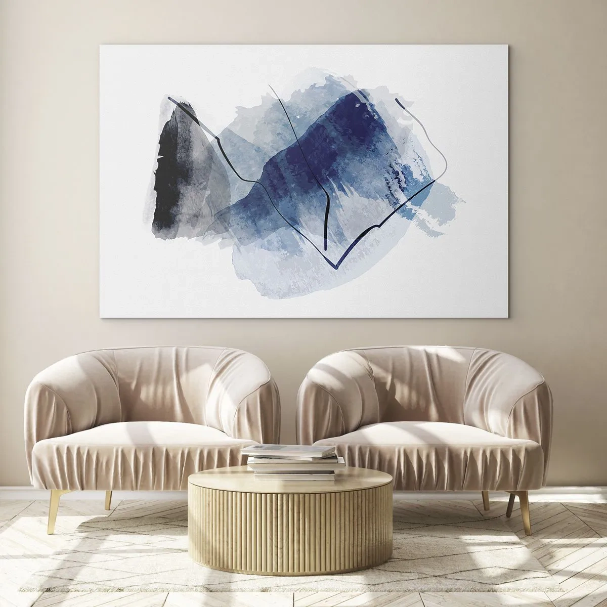 Impression sur verre - Image sur verre - Composition abstraite dans les tons de bleu - 70x50cm - Montagne de glace - Décoration murale moderne pour le salon et la chambre ARTTOR
