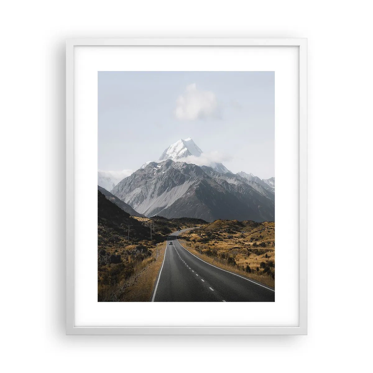 Affiche dans un cadre blanc - Poster - Chemin vers le coeur de la montagne - 40x50 cm