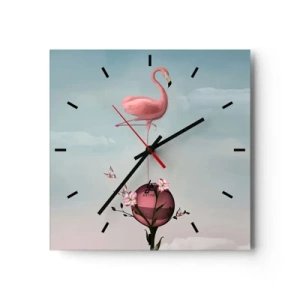 Horloge murale - Pendule murale - Un flamant rose en équilibre sur une boule de fleurs - 30x30cm - Allégorie du basket-ball - Décoration murale moderne pour le salon et la chambre ARTTOR